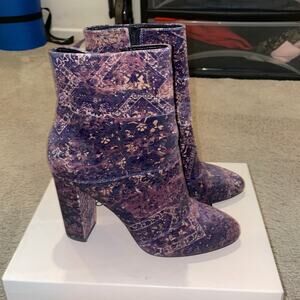 Bcbgeneration chunky ankle boots. 3-4 inches high. Purple pattern.
